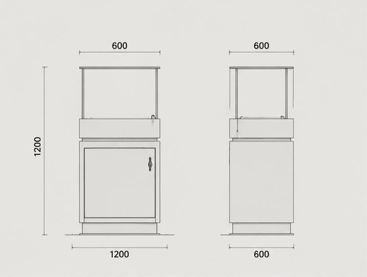 CAD layout square storage vitrine side lock cabinet booth green edge glass case compact pedestal unit mixed antique relic cabinet dimension drawing