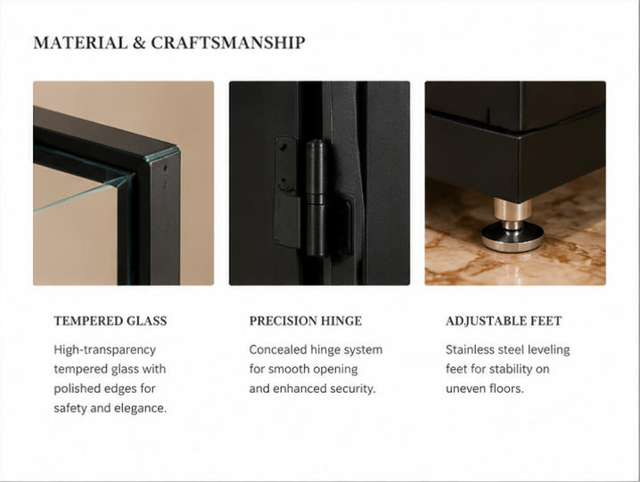 Vertical Museum Display Case Frame & Swing Door Hardware Close-up