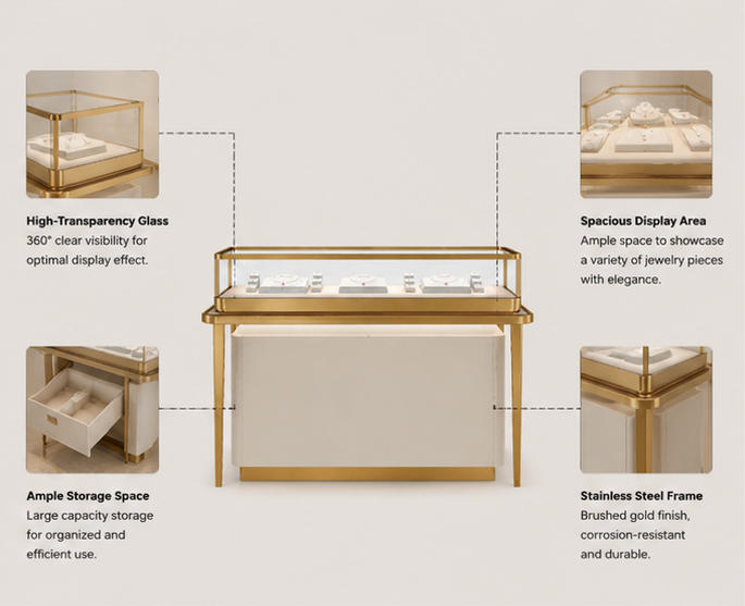 Functional diagram of horizontal glass front jewelry case