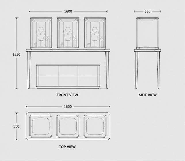 Jewelry Three-unit Display Console CAD Structural Drawing