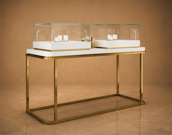 45 degree side view titanium watch cabinet slim slant vitrine divider display rack low profile counter