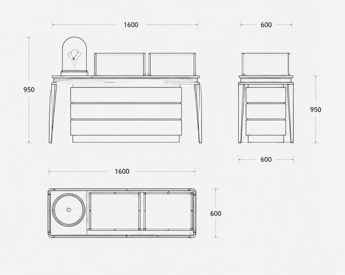 Jewelry White Glass Drawer Display Counter CAD Structural Design