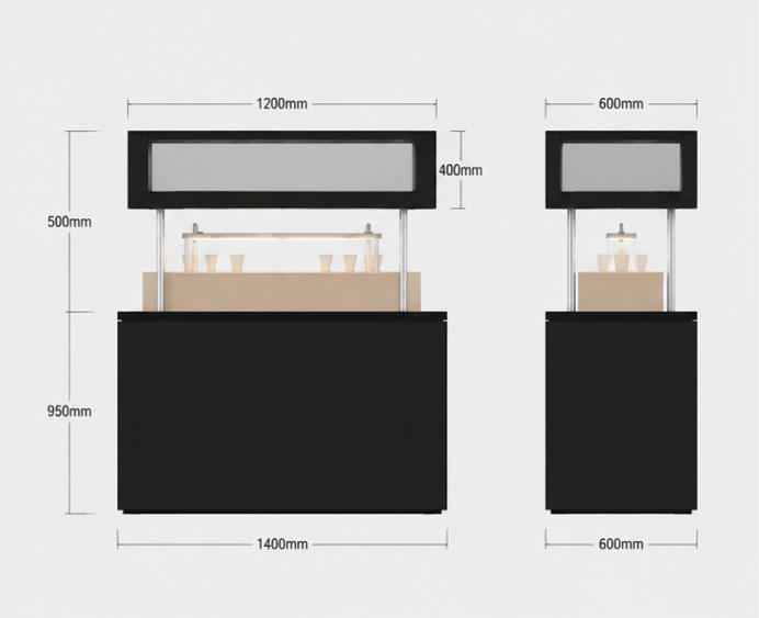 CAD layout raised top relic counter two tier glass vitrine pedestal museum booth elevated artifact cabinet split level exhibit unit dimension drawing
