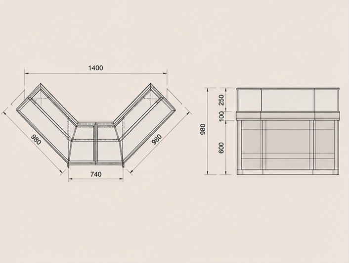 V-Type L Corner Fit & Internal Storage CAD Drawing