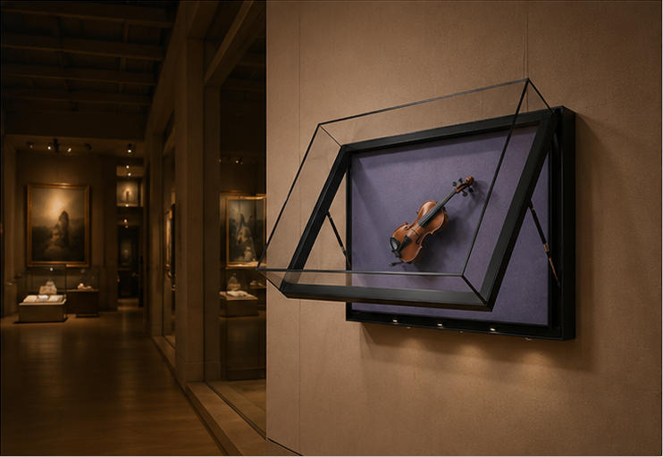On-site Installation Shot Of Wall Mount Museum Display Case Inside Art Gallery