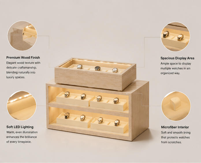 Structure of lockable wall watch vitrine slim glass timepiece display unit