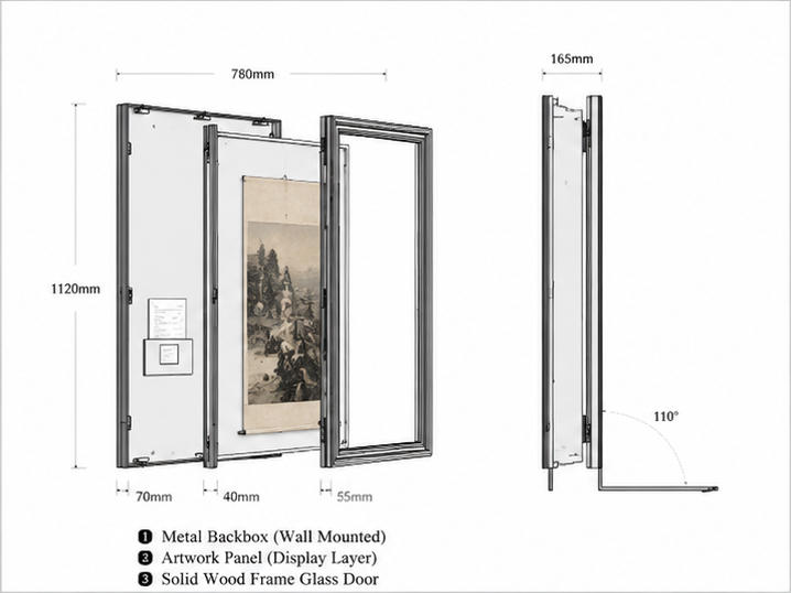 Museum Wall Display Case Dual-Layer Side Hinge CAD Drawing