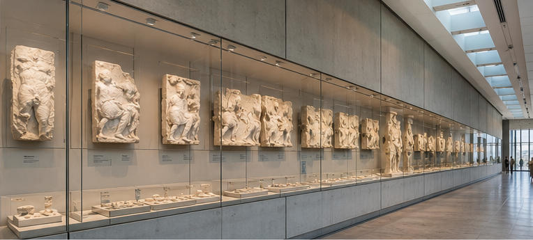 Greek artifact display case for pottery & ancient relic collections