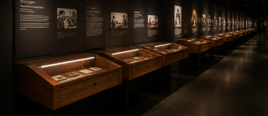 Matte black steel archive cabinets for historic personal letters