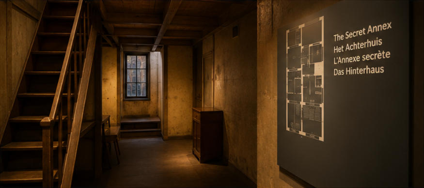 Full quiet small exhibition hall interior Anne Frank House Amsterdam 1800㎡