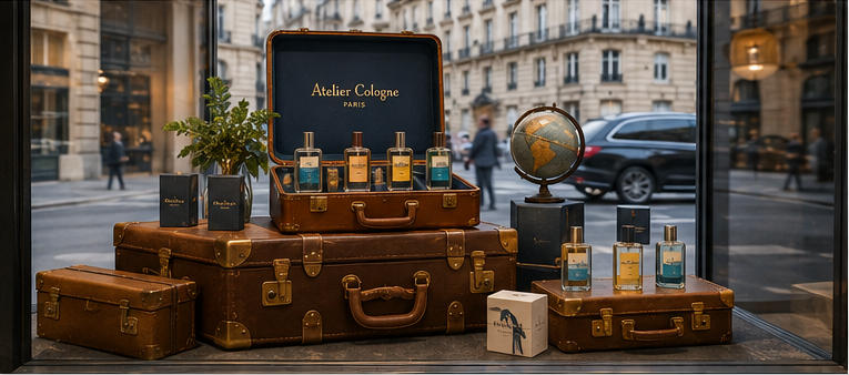 Suitcase style plinth for street front window focal exhibits