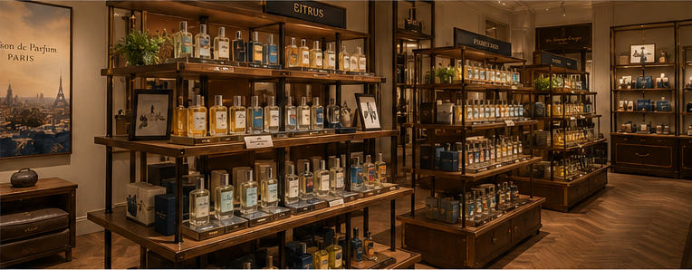 Walnut layered scent rack for citrus fragrance classification aisles
