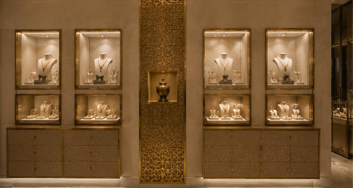 Geometric showcase for signature designer jewelry