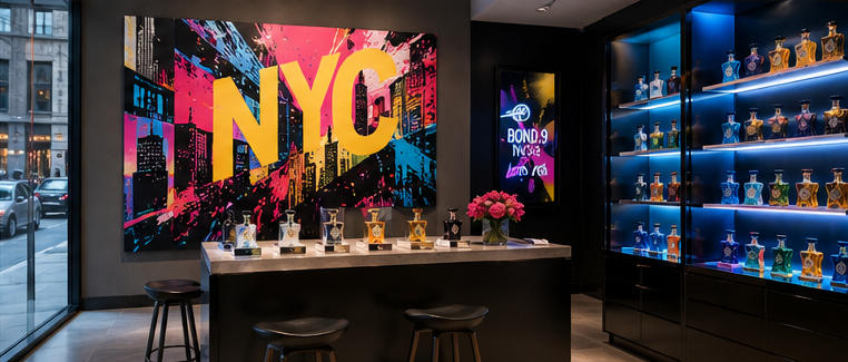 Changeable backdrop cases swap seasonal NYC art posters