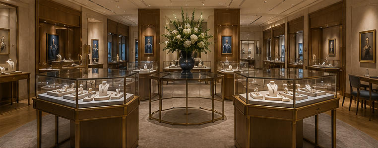 Gallery high-jewel stand for multi-tier central viewing aisles