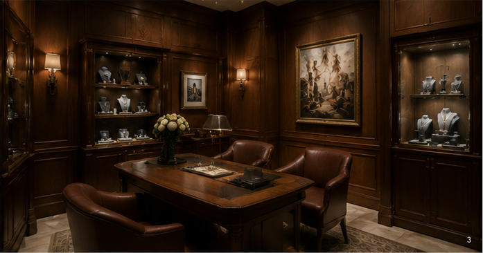 Wood & brass display case for private custom reception room