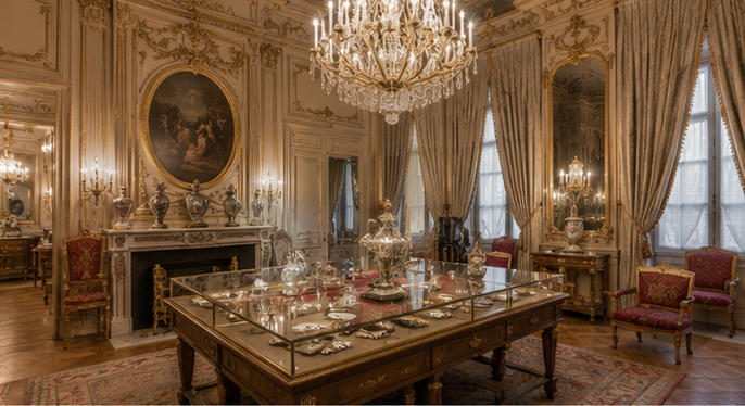 Palace display island for central noble salon viewing hall