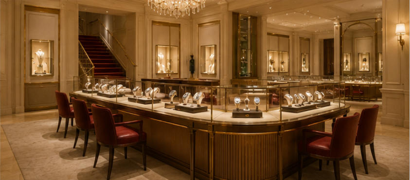 Full interior view of Cartier historic flagship at 13 Rue de la Paix Paris