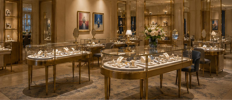 Palace warm vitrine for long art display corridors