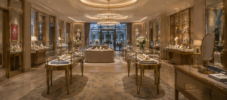 Paris luxury showcase for boutique entrance window
