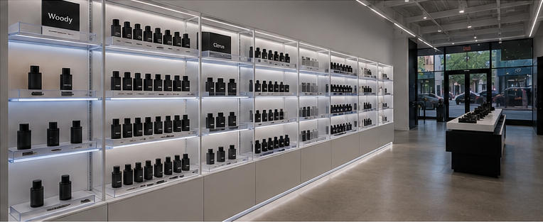 Cold light acrylic rack for brand segmented aisles