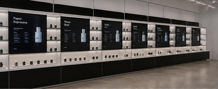 Touchscreen wall vitrine for digital fragrance gallery walls