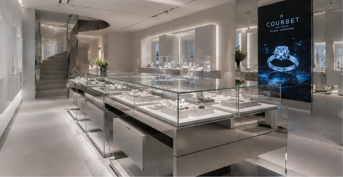 Acrylic display pods transparent floating aisle stands