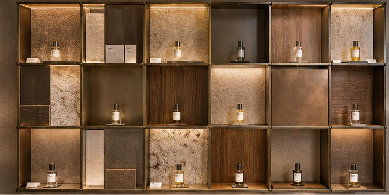 Mixed texture scent cabinets stone metal wood spliced panels