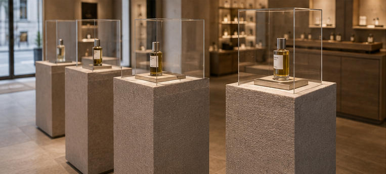 Linen art pods tactile aisle fragrance pedestals