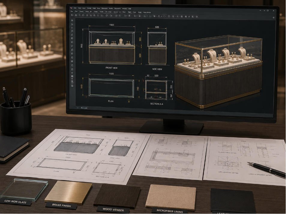 Custom jewelry showcase CAD engineering and production-ready technical drawings