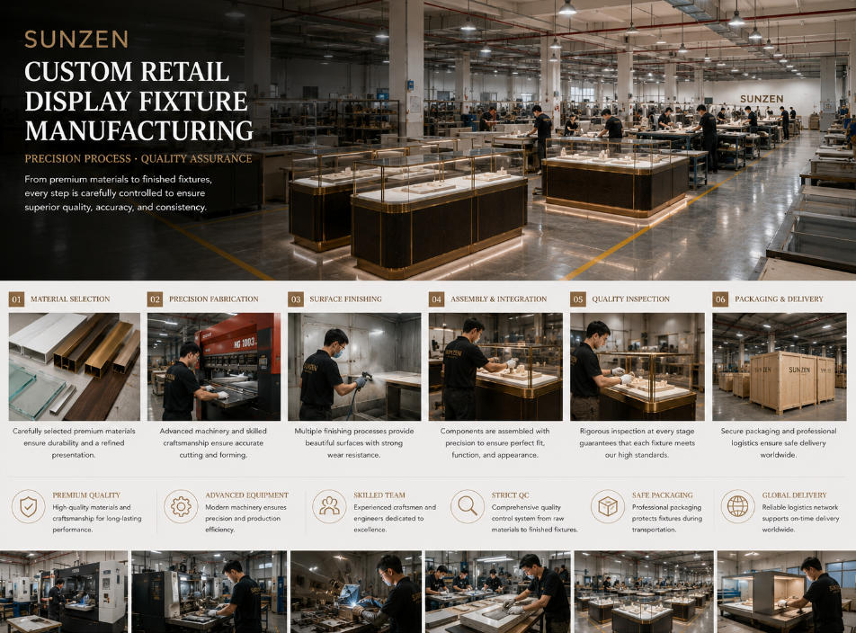Custom retail display fixture manufacturing and factory assembly