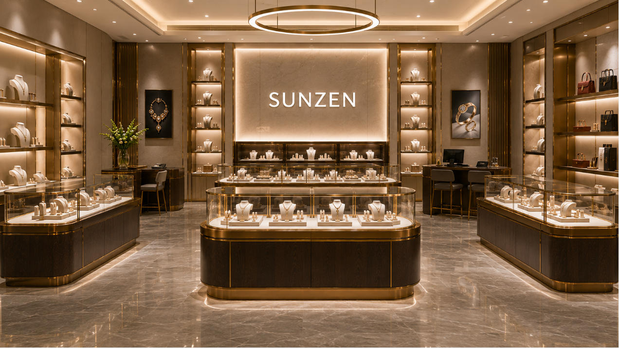 Completed retail store with coordinated custom retail display fixtures