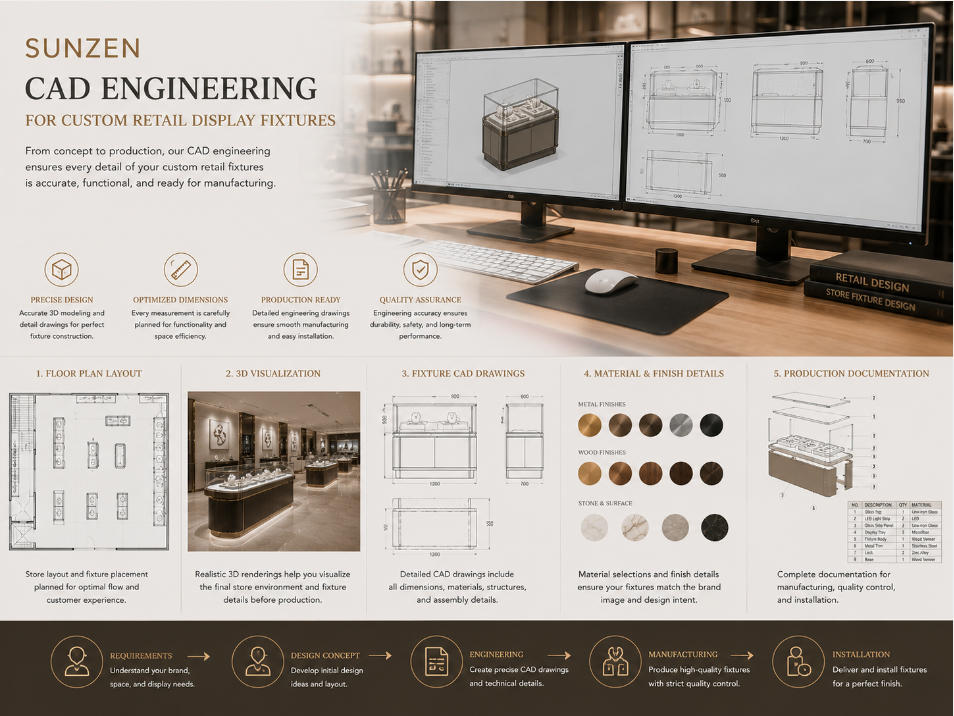 CAD engineering for custom retail display fixture production
