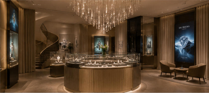 Full three-floor interior of De Beers Paris global flagship boutique