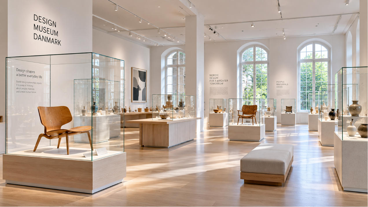 Design Museum Danmark Scandinavian museum display cases inside Nordic design exhibition gallery