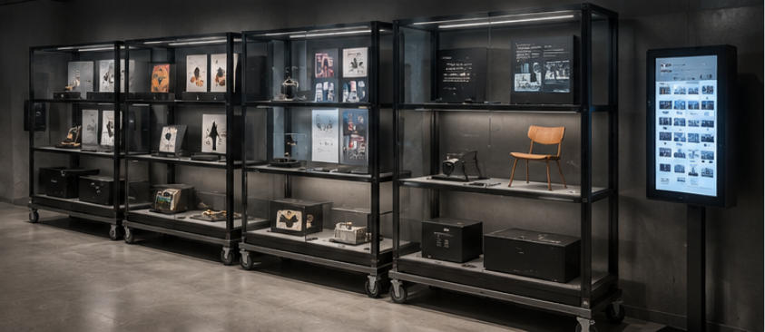 Full panoramic interior of Design Museum Holon industrial galleries