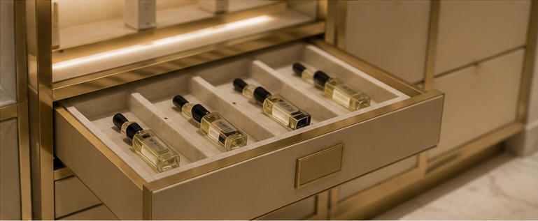 Bespoke scent drawer for raw material customization storage
