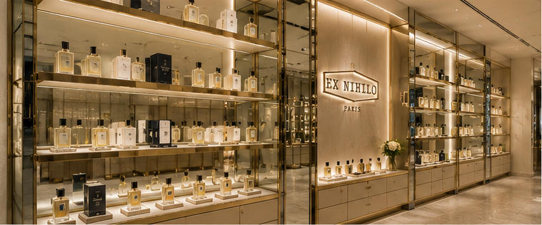 Mirror jewelry vitrine for full-length perfume gallery walls
