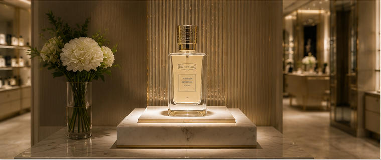 Warm focal plinth for limited custom perfume exhibits