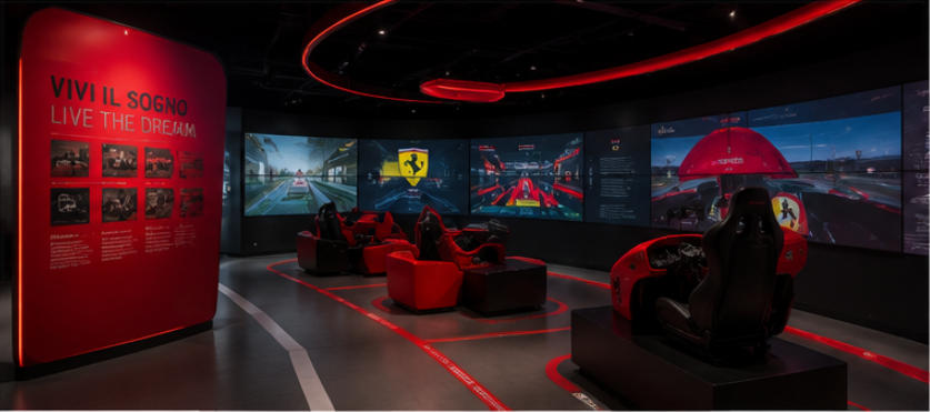 Modular brand hall displays for Ferrari timeline exhibition zones
