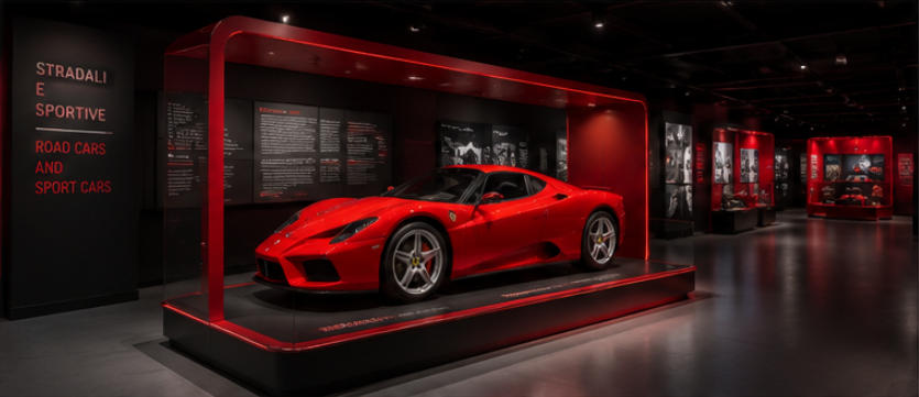 Built-in LED screen exhibits for Ferrari racing history playback