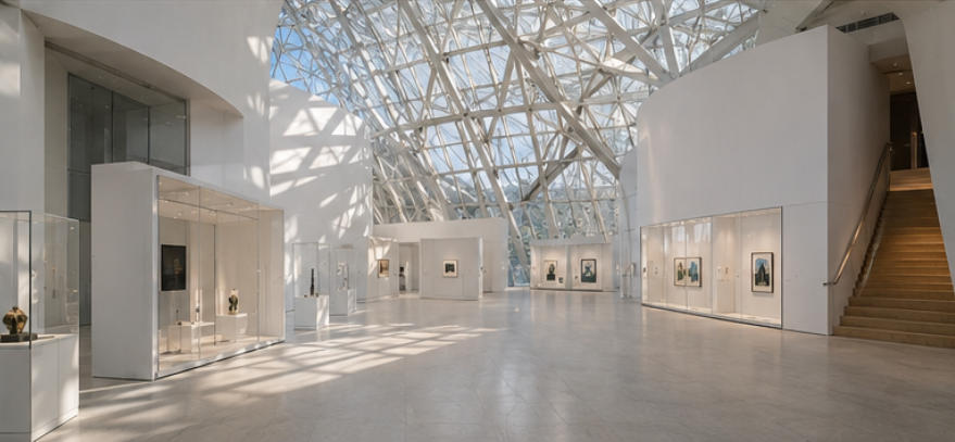 Full panoramic interior of Fondation Louis Vuitton