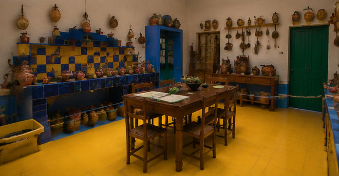 Colorful wall art vitrine for long Latin folk art gallery corridors