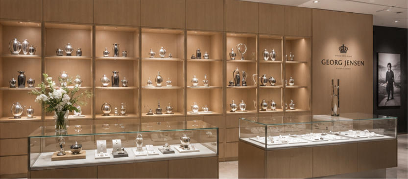 Minimal brushed metal vitrines ultra clear anti-reflection glass for silver jewelry