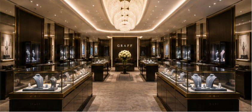 High jewelry showcase for premium diamond collections