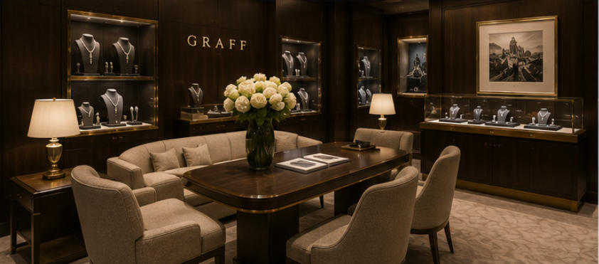 Exclusive dark wood display cabinet for VIP lounge area