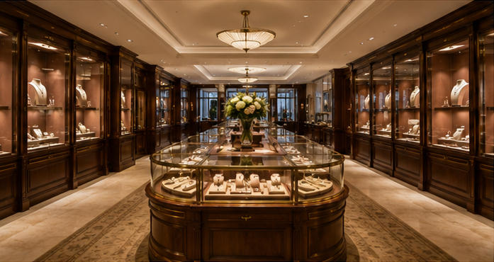 Warm light central jewel consultation counters