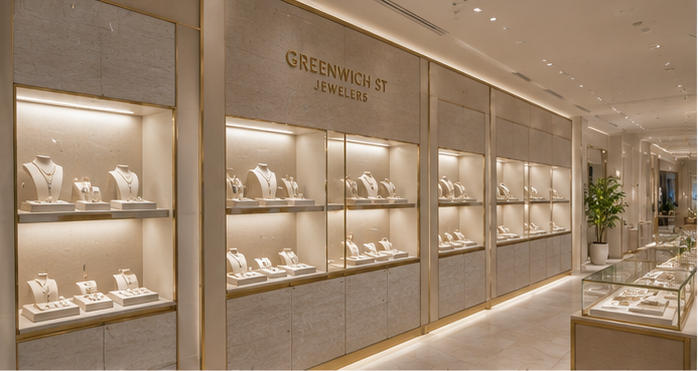 Matte stone bridal cabinets for engagement ring collections