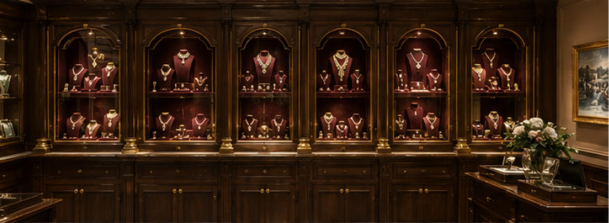Vintage wall displays matching Burlington Arcade historic facade