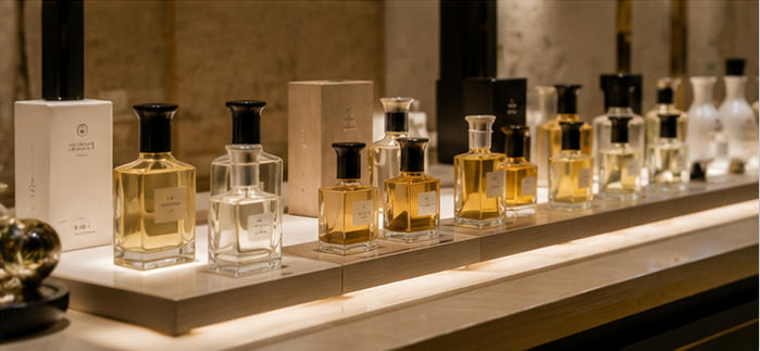 Backlit fragrance unit for window signature perfume display